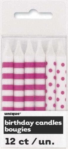 Kerzen Dots&Stripes 12Stk PINK