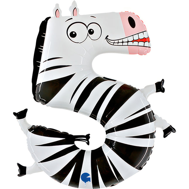 Riesenzahl Folienballon Animaloon - 40"/102cm #5 Zebra