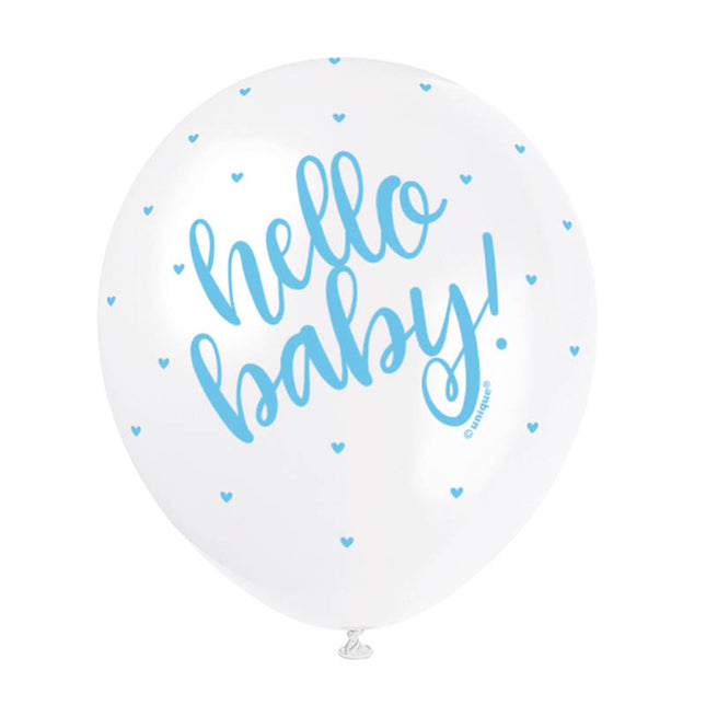 Latexballon Ø30cm Hello Baby 5Stk./30cmØ Blau