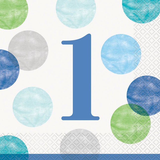 Servietten "Dots Blau 1st Birthday" | 16Stk./33x33cm