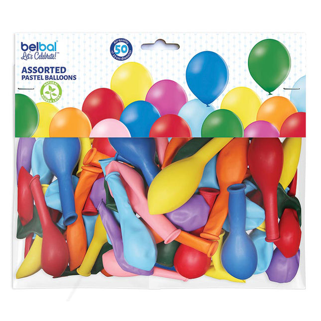 Latexballons Uni Pastell 9"/23cmØ 50Stk. Bunt