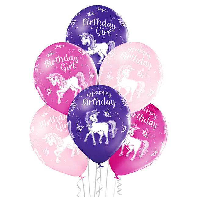 Latexballon Ø30cm "Happy Birthday Einhorn" | 6 Stk.