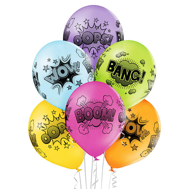 Latexballon Ø30cm "Comic Wow/Bang"| 6 Stk.