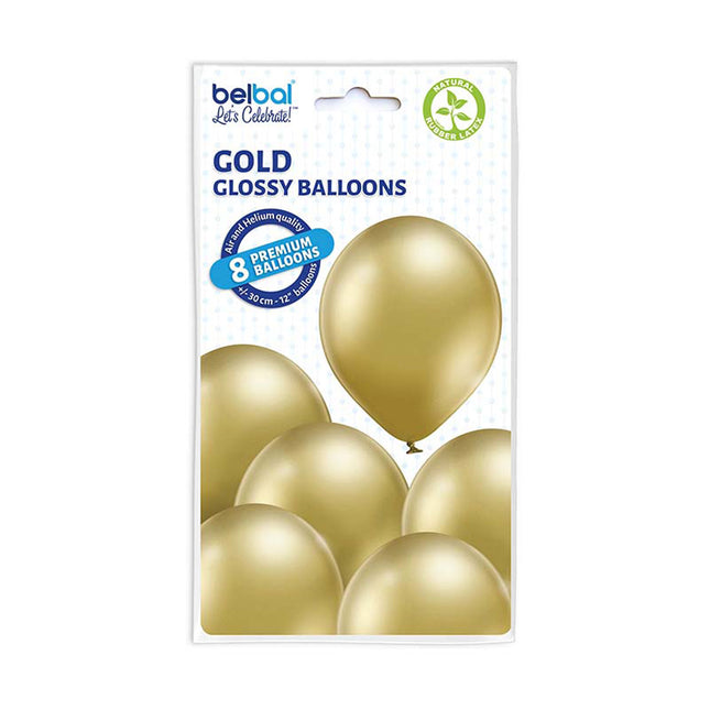 Latexballons Uni Glossy ca.30/33cmØ/8St. Gold