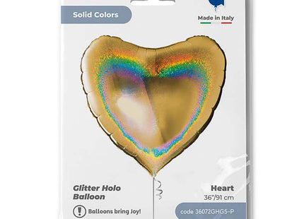 Herz Folienballon 36"/91cm (unverpackt)| Glitter Holo Gold