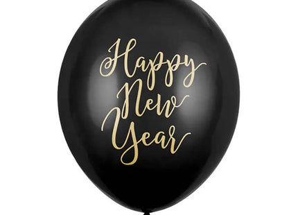 Latexballon Ø30cm "Happy New Year" | 6 Stk. - Schwarz