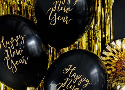 Latexballon Ø30cm "Happy New Year" | 6 Stk. - Schwarz