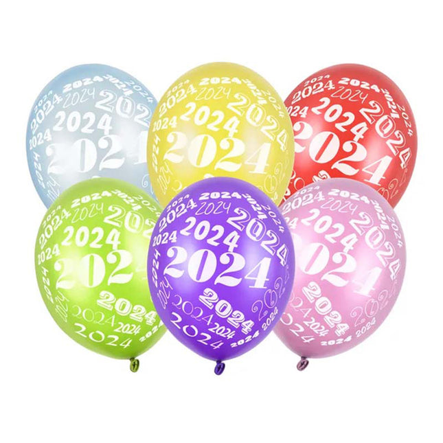 Latexballon 2024 Bunt | 30cmØ |/6Stk.