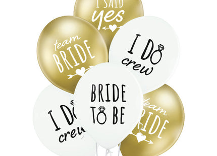 Latexballons Bride To Be 12"/ca.30cmØ 6Stk. | Weiß #002 Pastell/Gold #600 Glossy