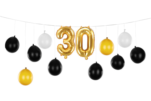 Ballongirlande 3in1 - Schwarz Gold 260 x 32 cm | 30. Geburtstag