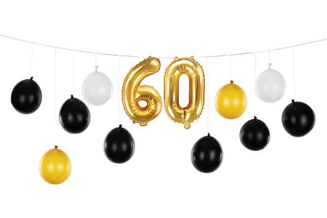 Ballongirlande 3in1 - Schwarz Gold 260 x 32 cm | 60. Geburtstag