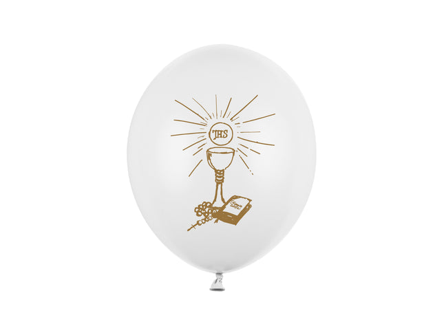 Latexballon Kommunion 27cmØ 6St. Pure White/Gold