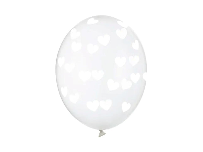 Latexballon Ø30cm " weiße Herzen" | 6 Stk. Crystal Clear