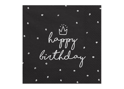 Servietten Happy Birthday schwarz 33x33cm/20St.