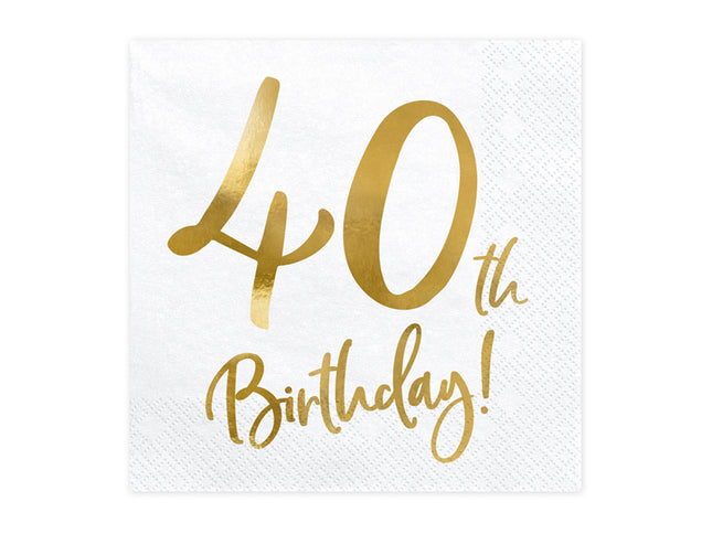 Servietten Birthday Gold 40th. 33x33cm/20St.