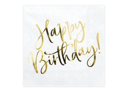 Servietten Happy Birthday Gold 33x33cm/20St. Weiß