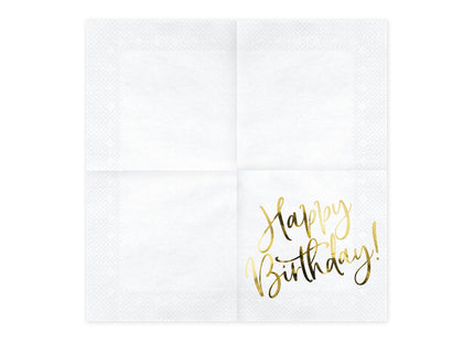 Servietten Happy Birthday Gold 33x33cm/20St. Weiß