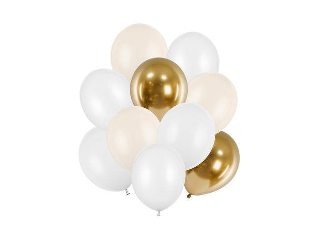 Latexballon Ø30cm Set | 10 Stk. Pearl/Weiß/Gold Mix