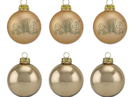 Thüringer Glasdesign Weihnachtskugel-Set 8cm 12-tlg. - Gold mit Glitzer Dekor Kerze - A012-0808-1340