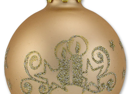 Thüringer Glasdesign Weihnachtskugel-Set 6cm 12-tlg. - Gold mit Glitzer Dekor Kerze - A012-0606-1340